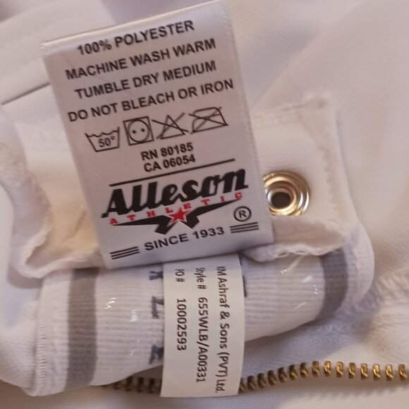 Youth Alleson Athletic Baseball Pants – White with Blue Braid Piping Size M, New - Picture 11 of 12